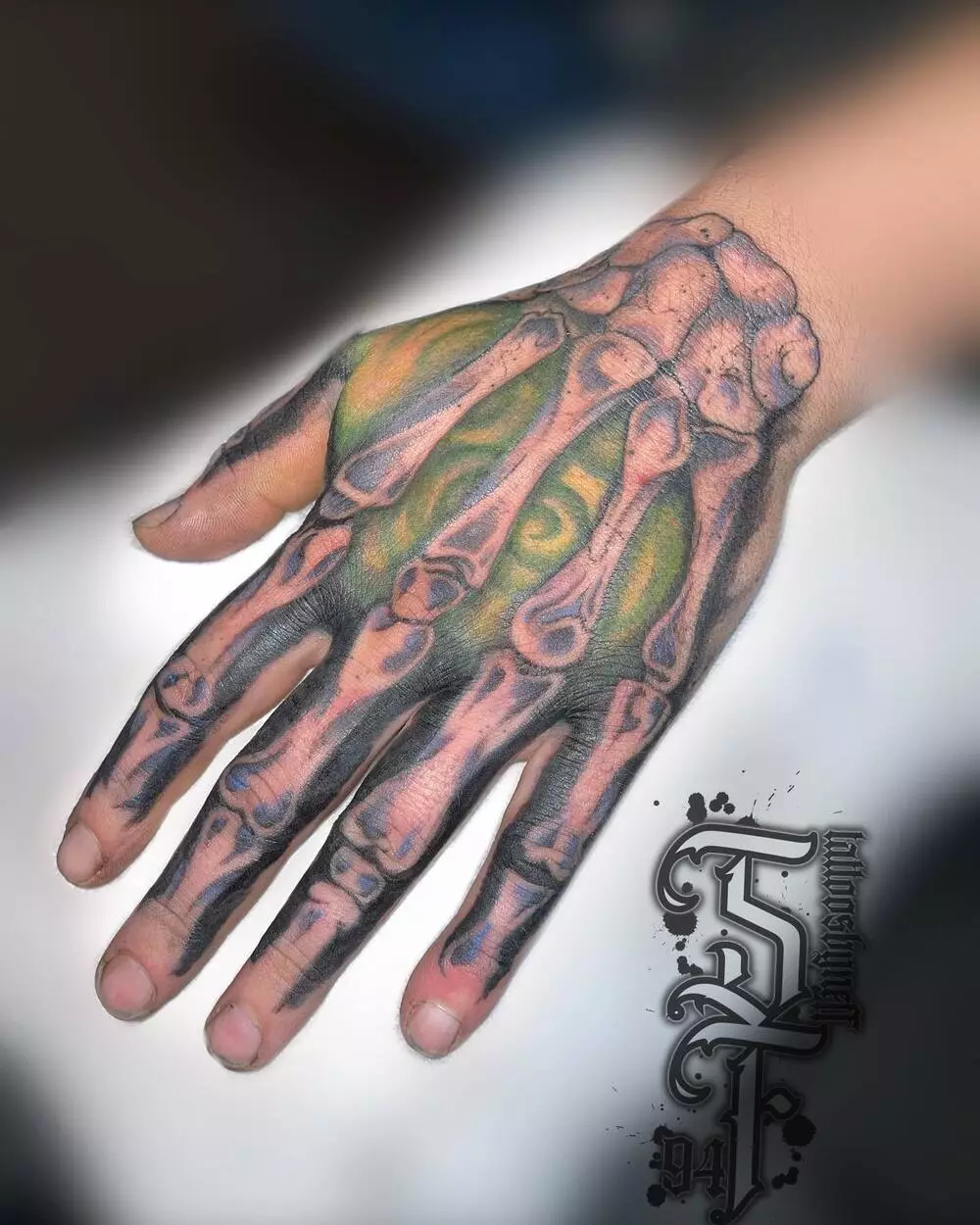 Colorful Skeleton Hand Tattoo for Men
