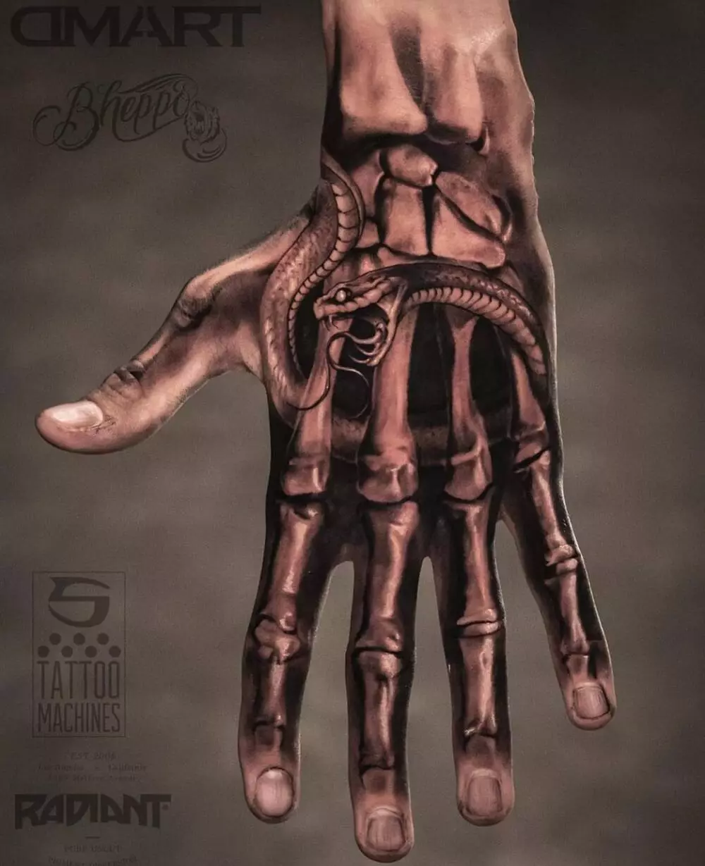 Skeleton Hand and Snake Men Tattoo 