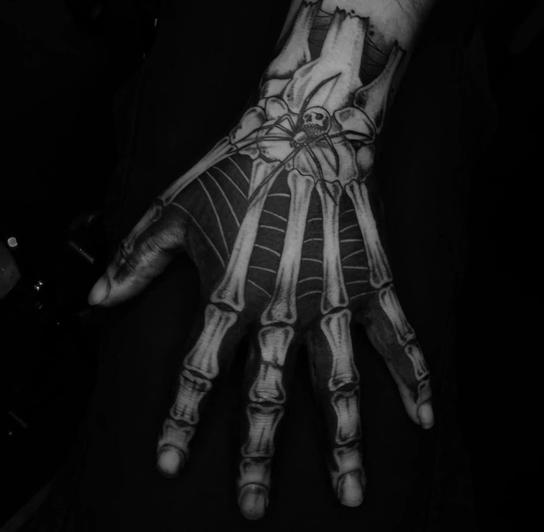 Skeleton Hand and Spider Web Tattoo 