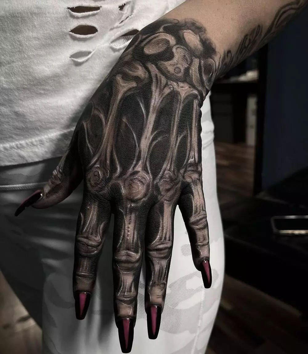 Realistic Skeleton Bone Hand Tattoo for women