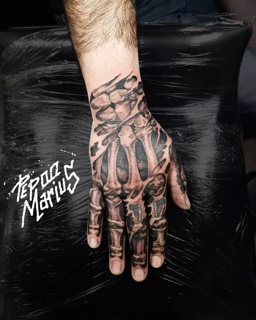 Realistic Skeleton Bone Hand Tattoo 