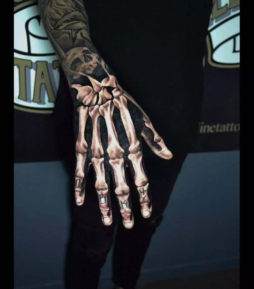 Skeleton Bone Hand Realism Tattoo Example