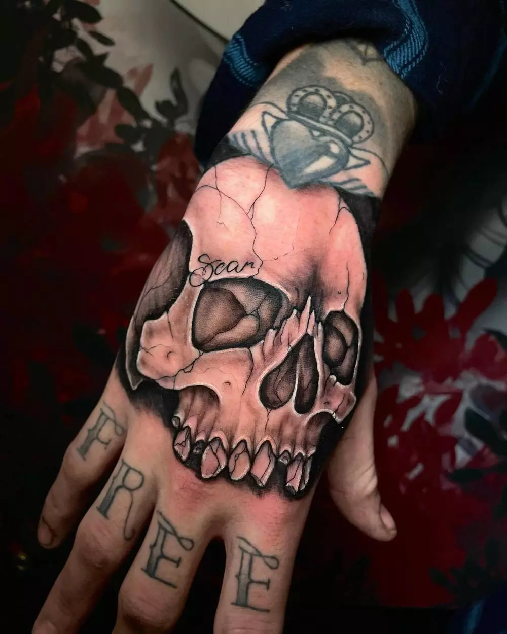 One More Example of Black and Gray Skeleton Skull Hand Tattoo