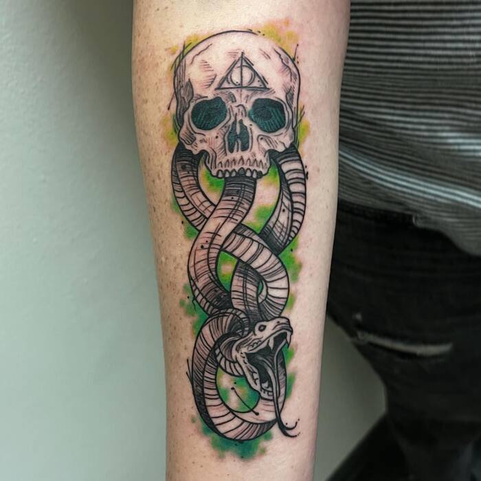 Skull with Snake Tattoo
