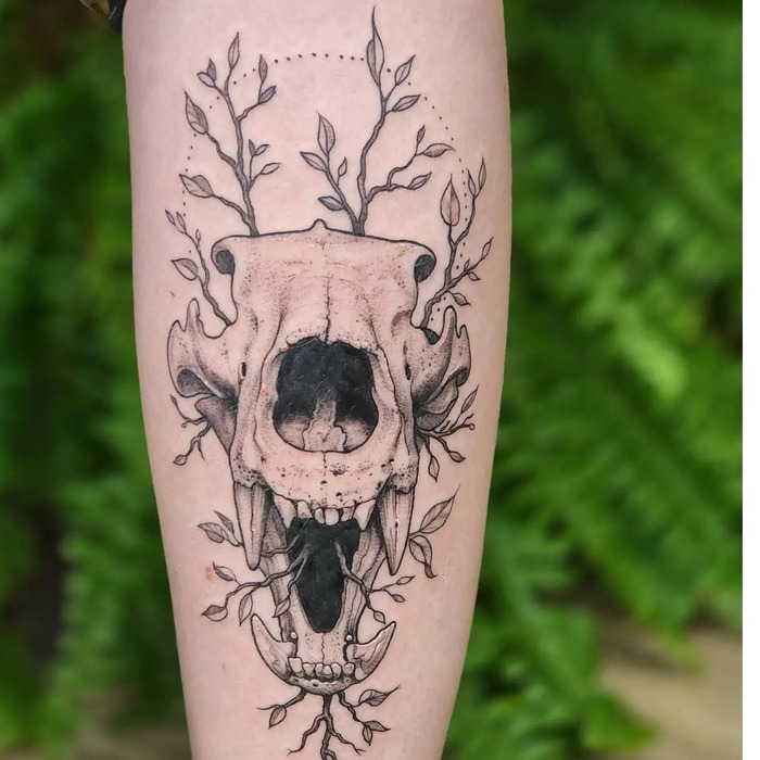 Bear Skull and Tree Tattoo