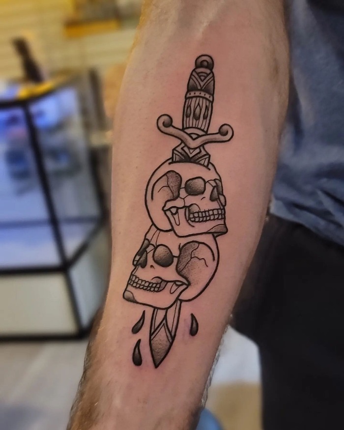 Two Skulls and Dagger Tattoo