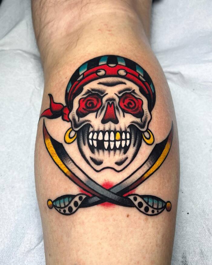 Traditional Pirate Skull Tattoo