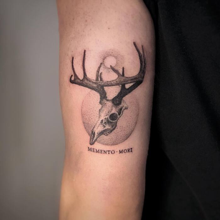 Elk Skull Shoulder Tattoo