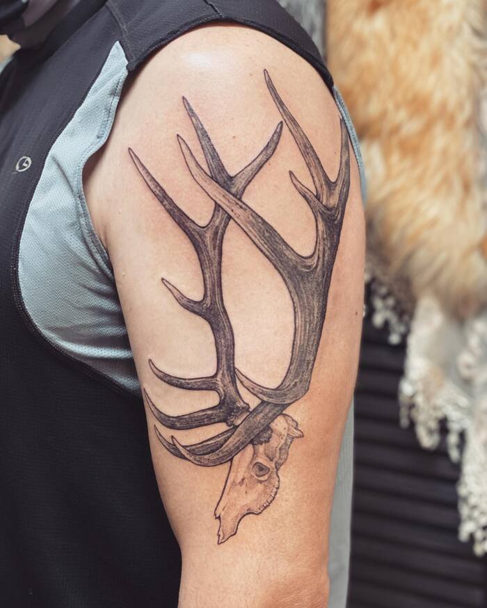 Elk Skull Men Tattoo