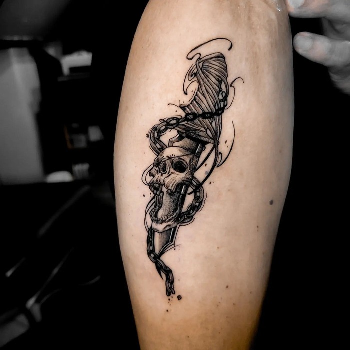 Skull and Knife Men Tattoo