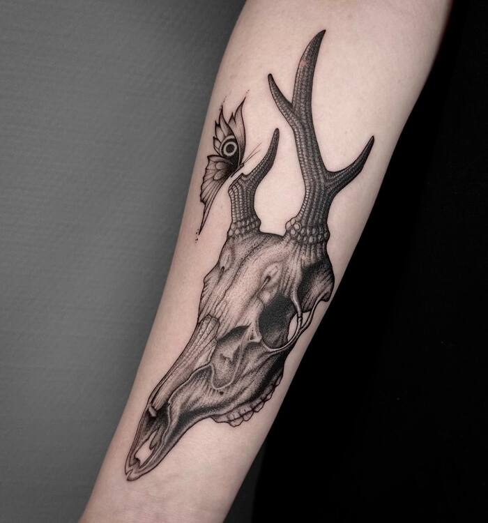 Realistic Deer Skull Tattoo