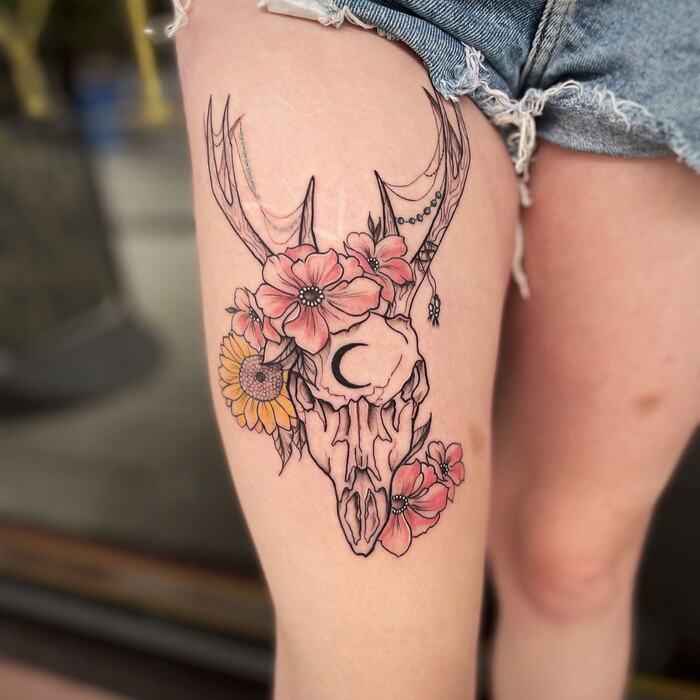 Deer Skull With Flowers