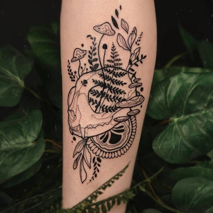 Outline Cat Skull Tattoo