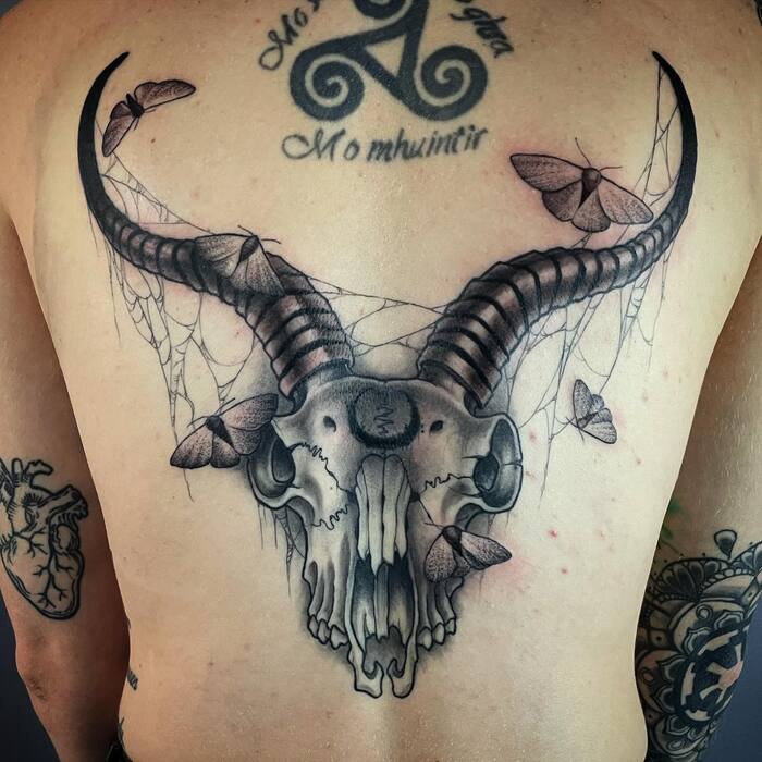 Goat Skull Back Tattoo