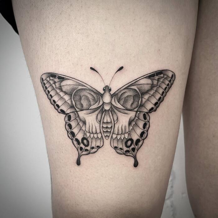 Black Butterfly Skull Tattoo