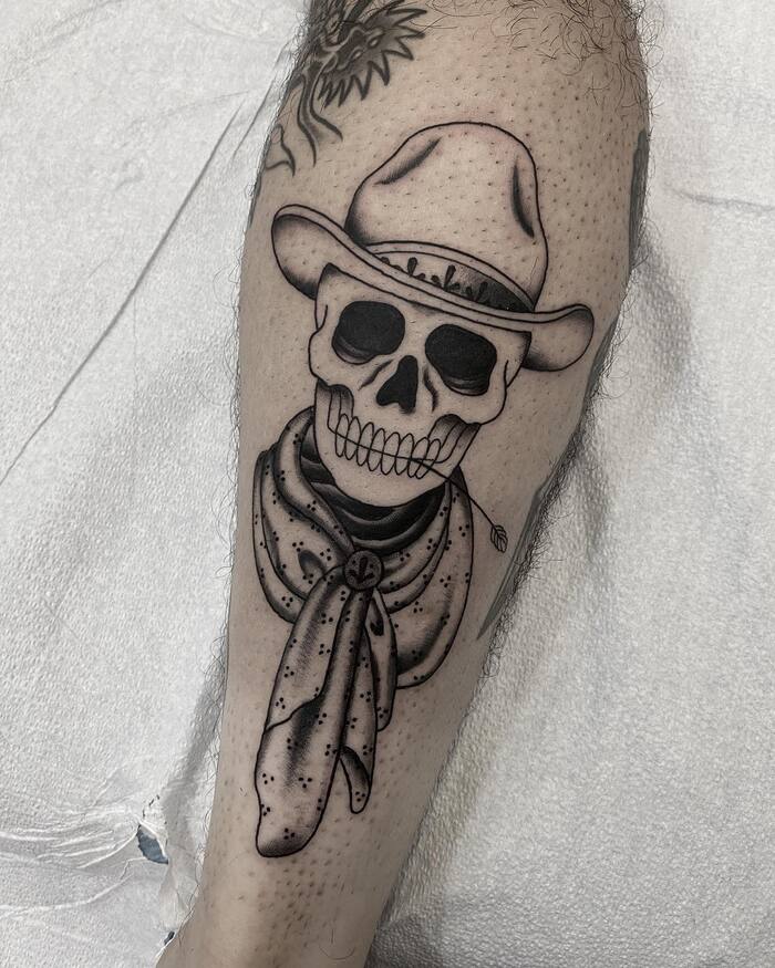 Skull with Cowboy Hat Tattoo