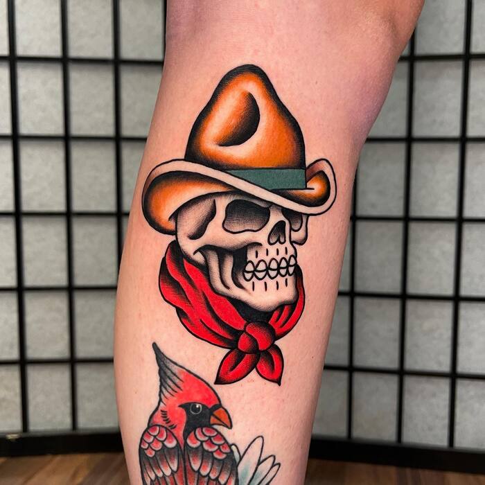 Traditional Cowboy Skull Tattoo