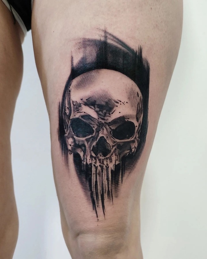 Blackwork Punisher Skull Tattoo