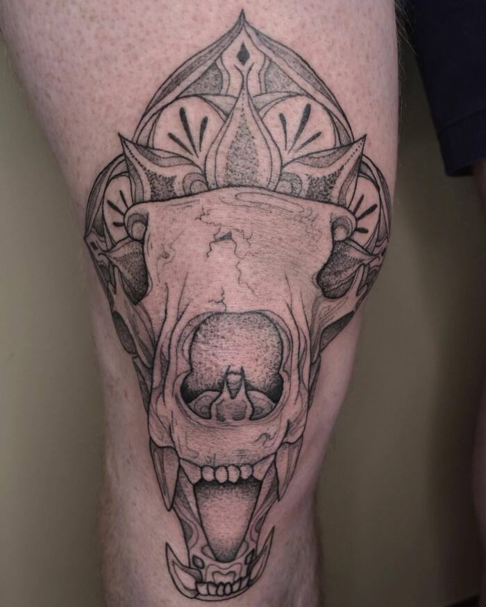 Skull with Crown Knee Tattoo
