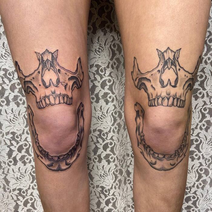 Skull Double Tattoos on Knees