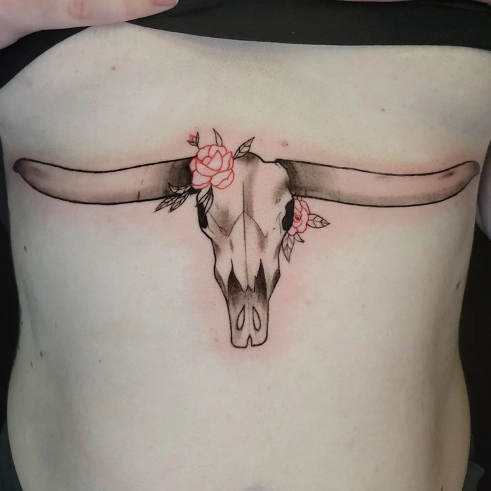 Bull Skull Sternum Tattoo