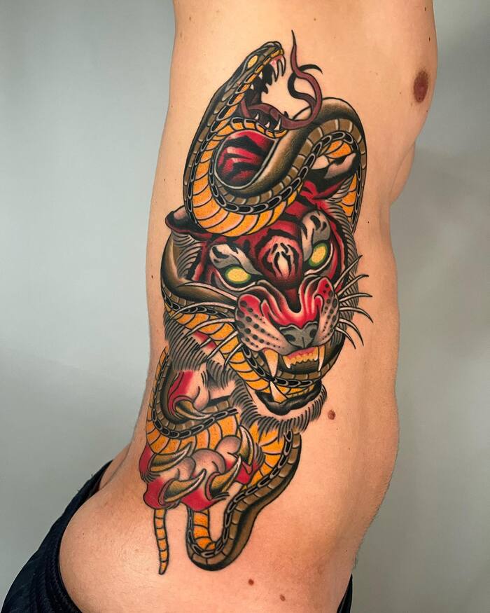 Close-up Image of the Old School Rattlesnake Tattoo