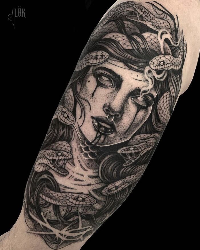 Close-up Image of the Medusa Snake Tattoo