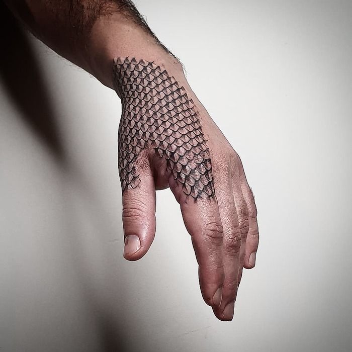 Close-up Image of the Snake Scale Hand Tattoo