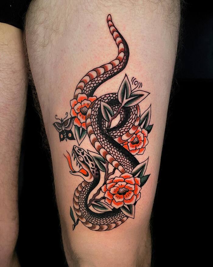 Close-up Image of the Neo Traditional Snake Tattoo