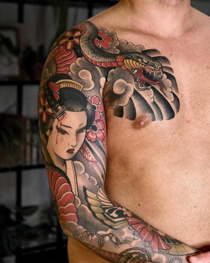 Close-up Image of the Japanese Snake Tattoo
