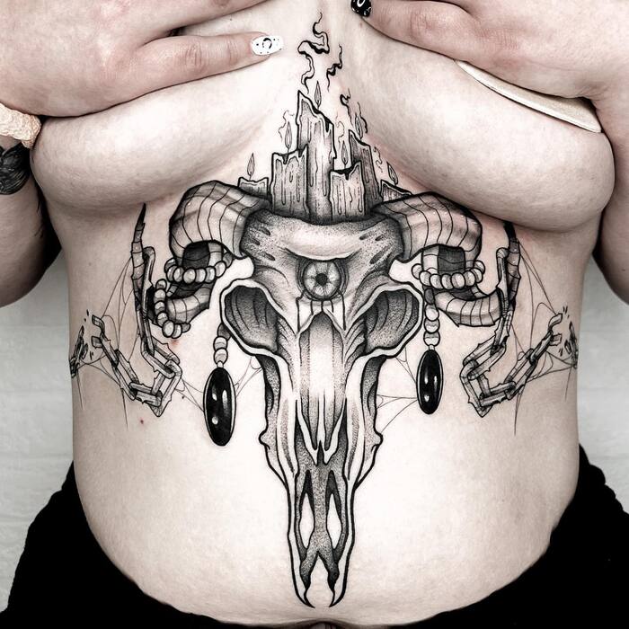 Gothic Sternum Black Tattoo 