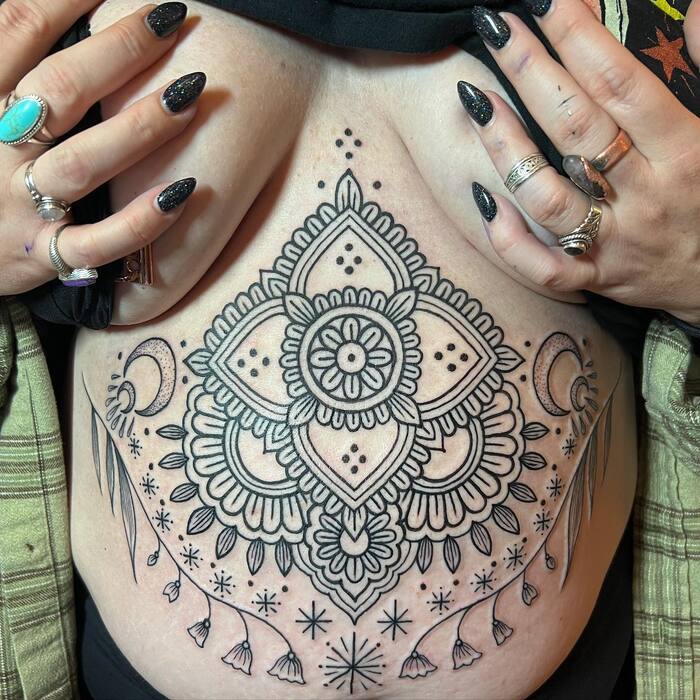 Lace Sternum Fine Line Tattoo 