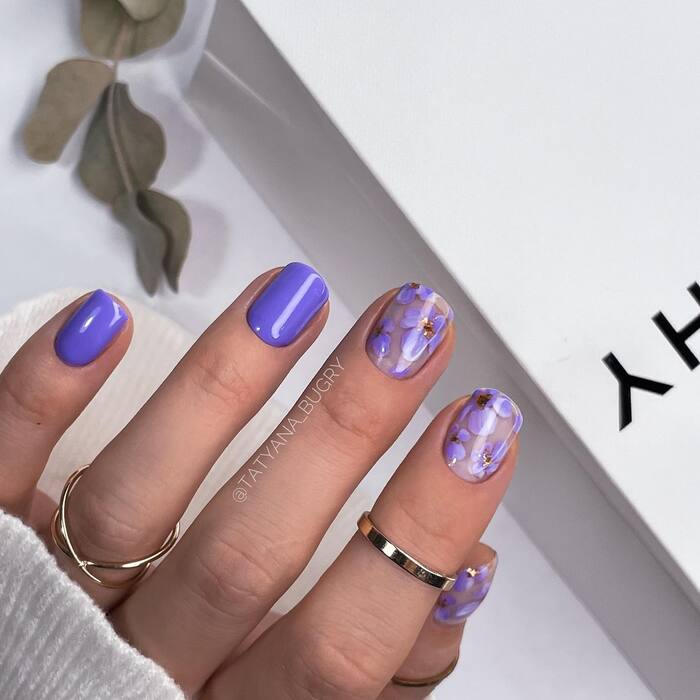Lavender Nails with Flowers