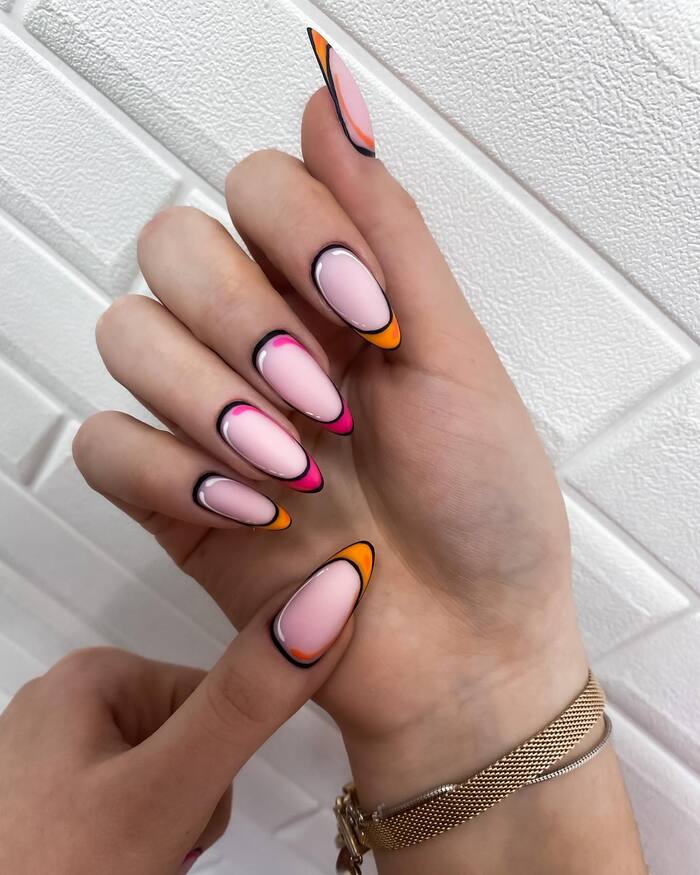 Neon French Almond Nails