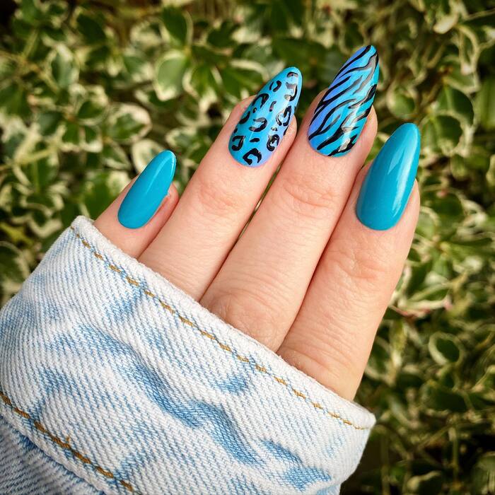 Turquoise And Black Nails