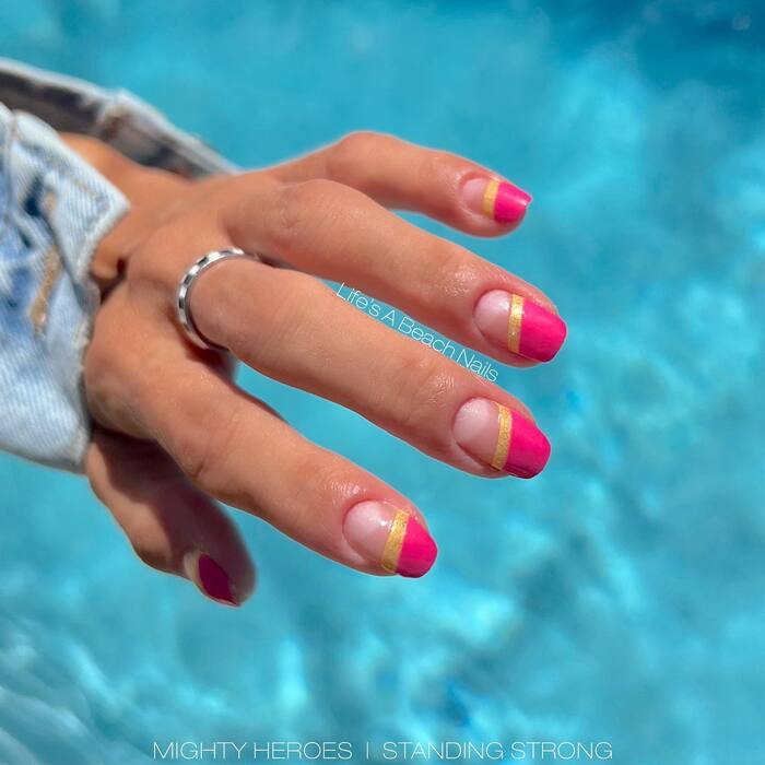 Short Pink and Yellow Nails