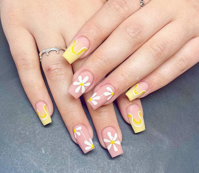 Neutral and Yellow Nail Design