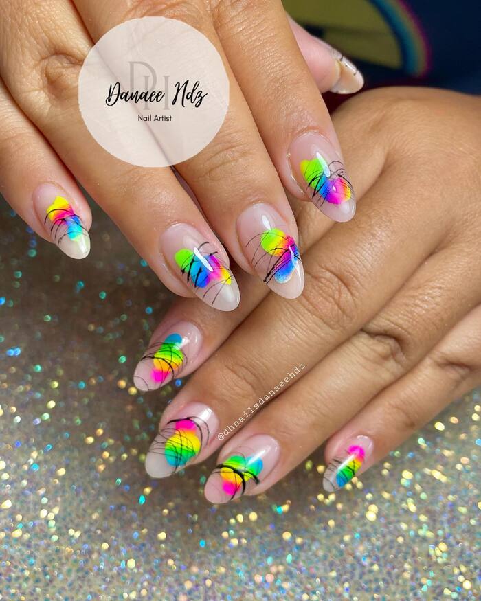 Neon Rainbow Summer Nails