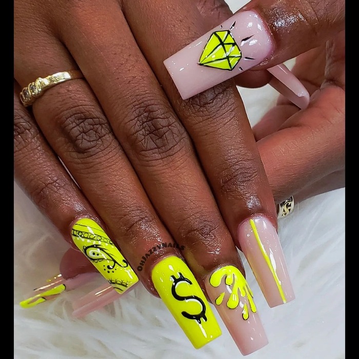 Неоново-желтый дизайн ногтей