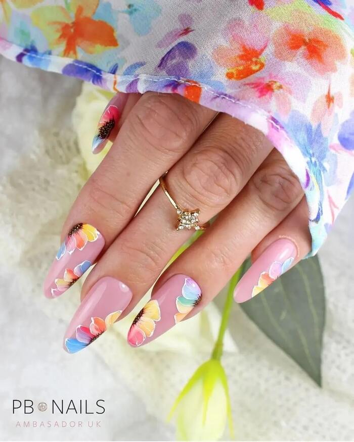 Nail Art with Bright Flowers