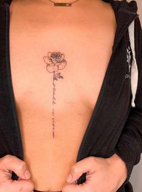 Stemmed Rose Tattoo on Chest