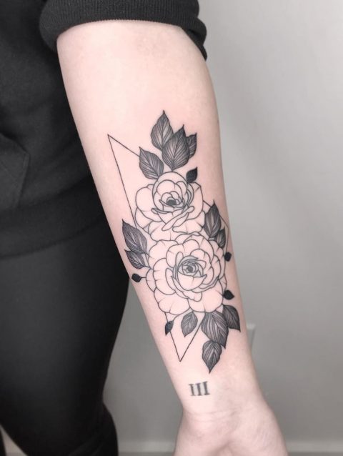 black and white diamond rose tattoos
