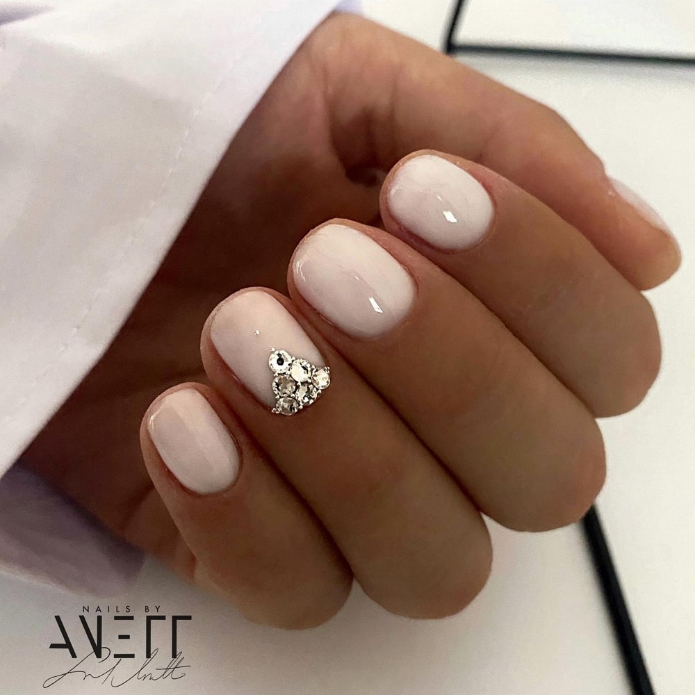 White Natural Nails With Rhinestones