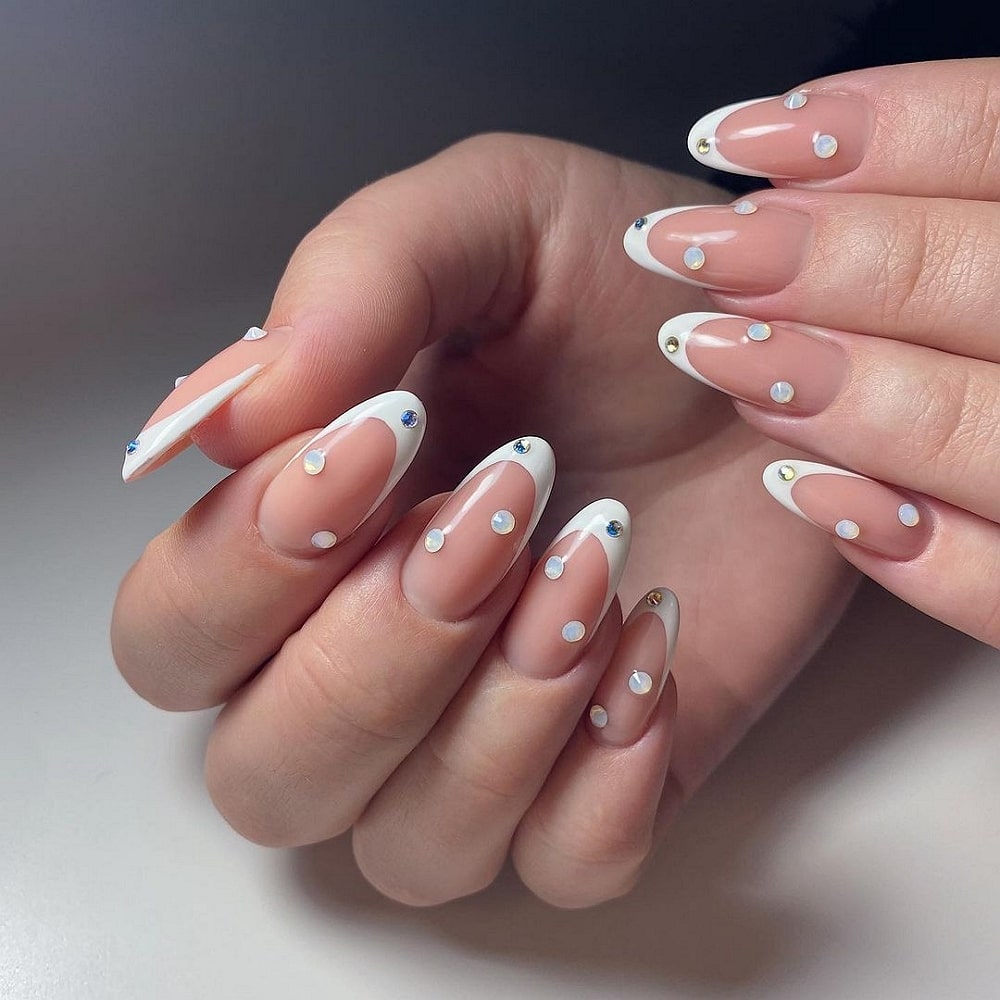 White Tip Nails With Rhinestones