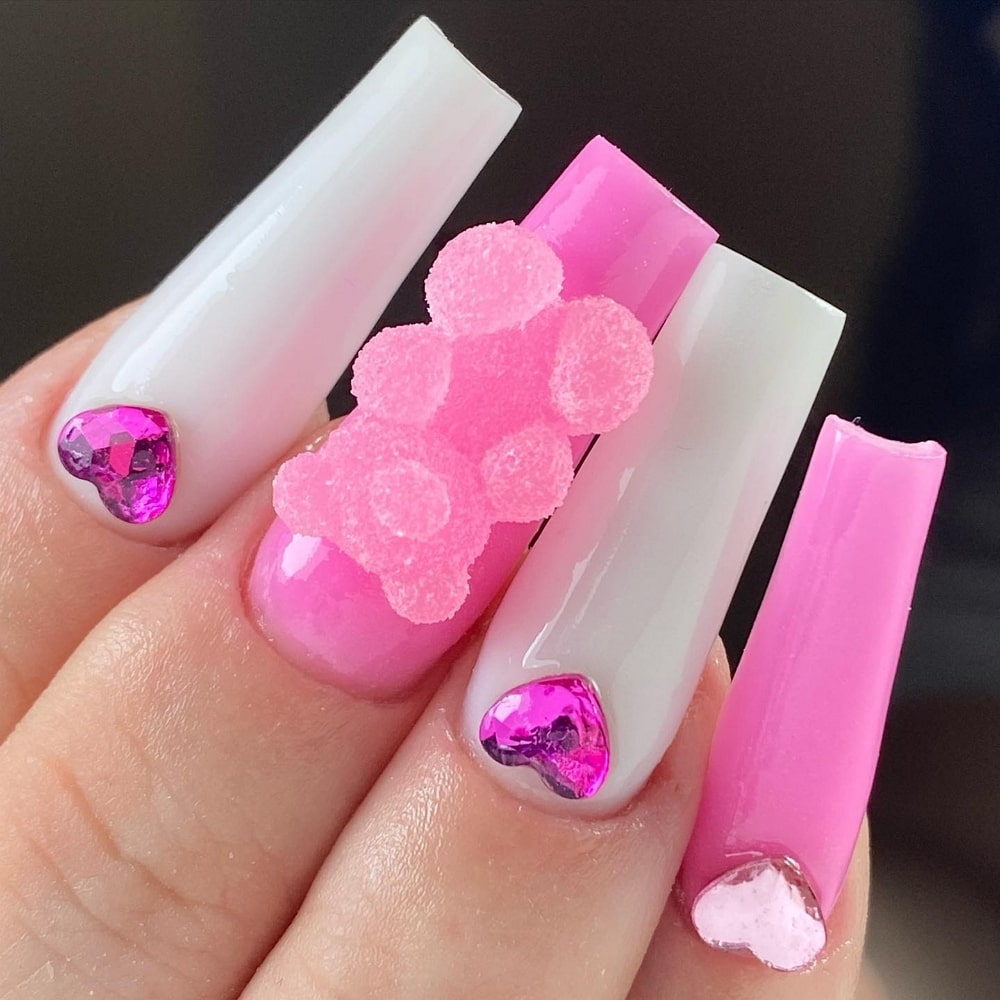 Acrylic Press-On Pink and White Nails