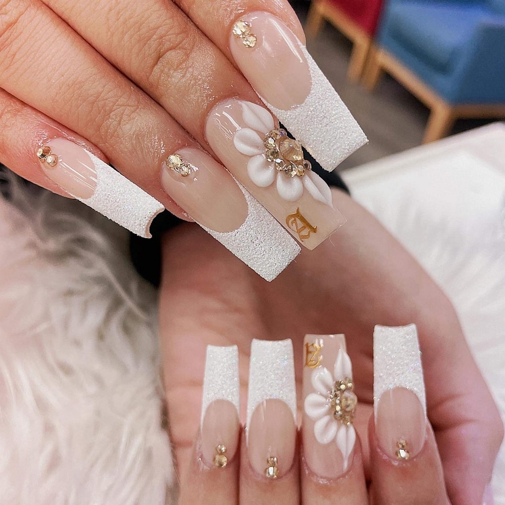 7 Stunning white nails with diamond that you will love - Sunkissed Nails