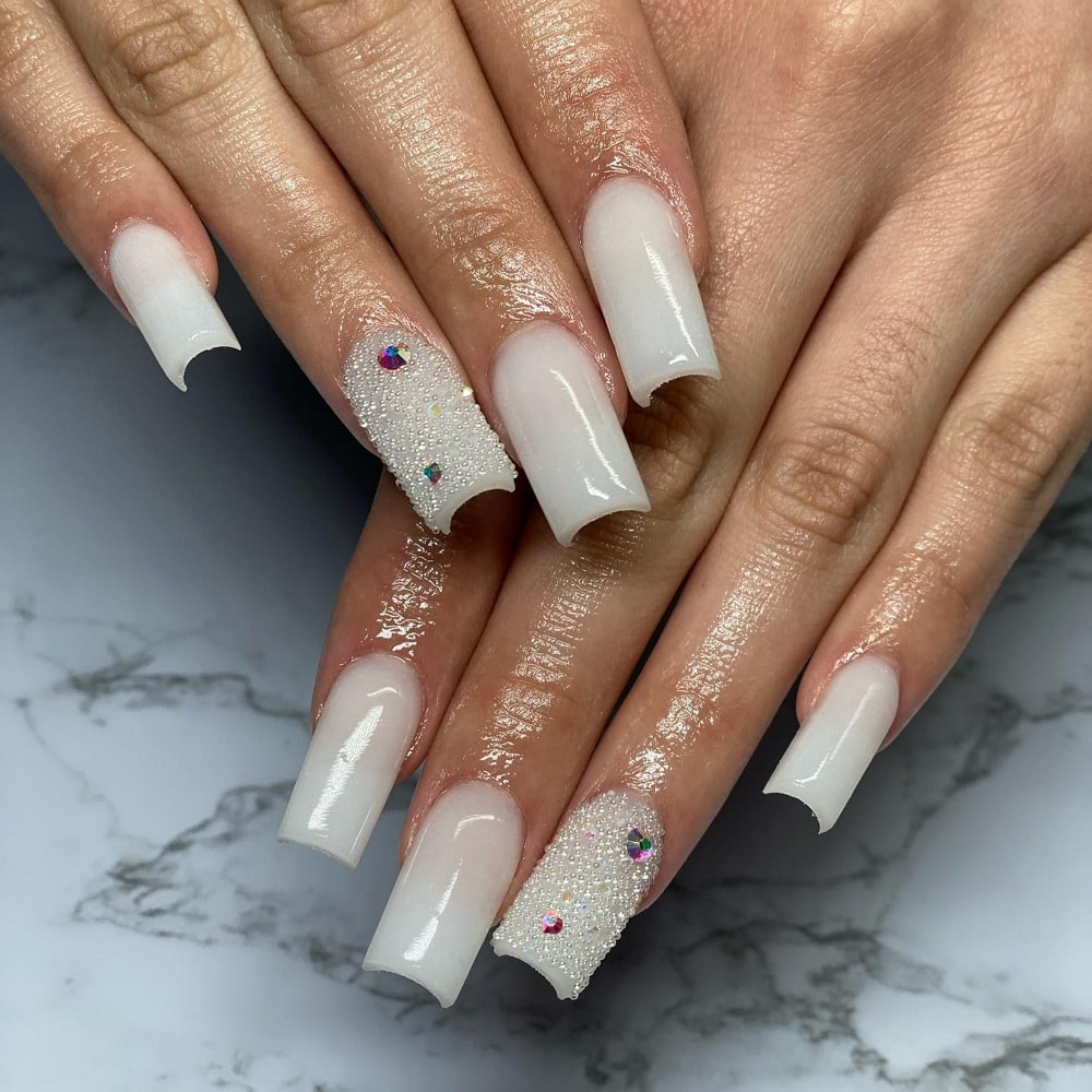 Acrylic White Nails With Crystals