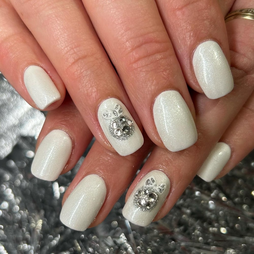 Bradford Nails - White and gems, all powder #whitenails