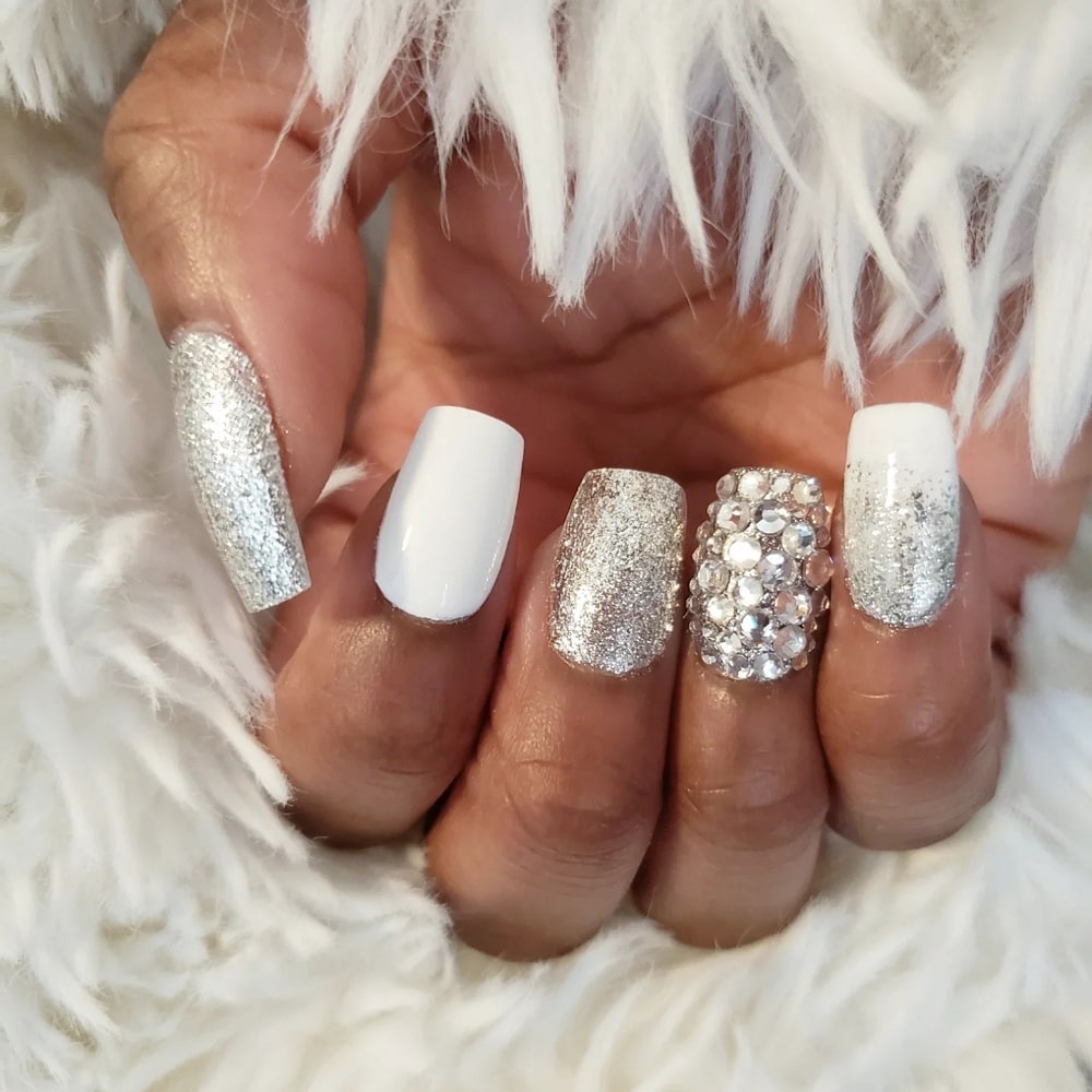 74 White Nails With Diamonds That Will Amaze You