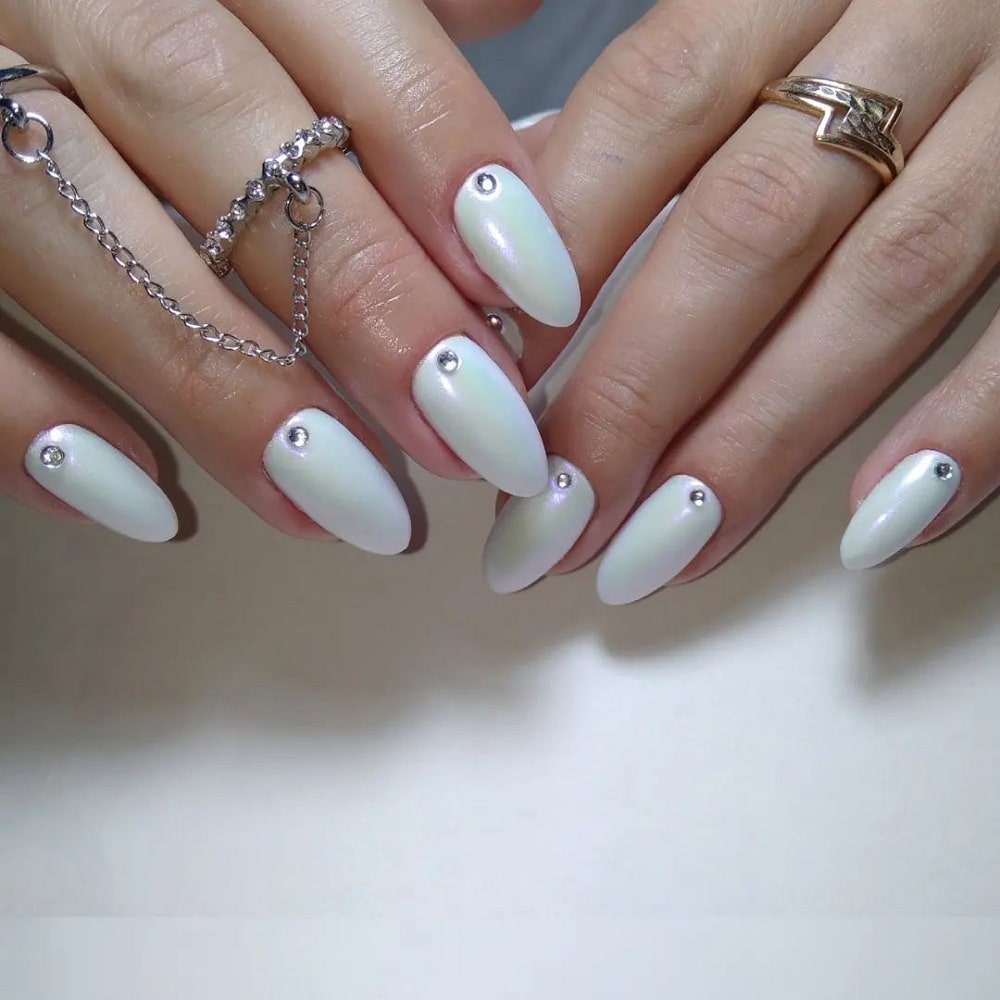 White Nails With Crystals